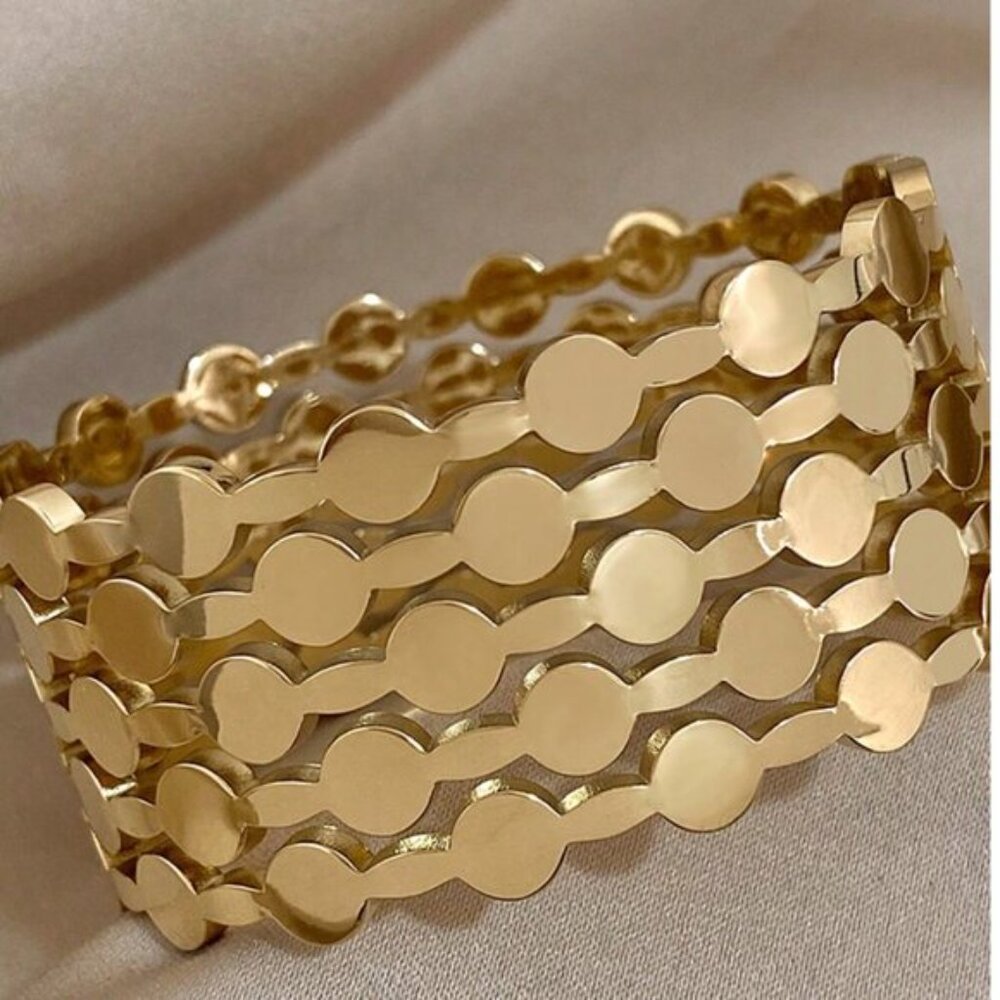 Modern Gold Statement Bangle Polished Multi-Row C… - image 2